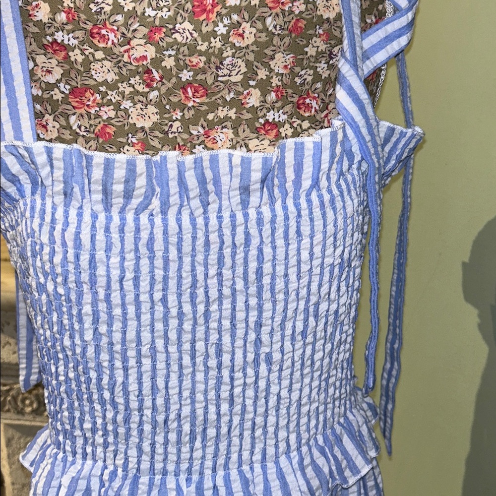 Joyfunear Knotted Shoulder Shirred Striped Cami Dress size L - Picture 5 of 8